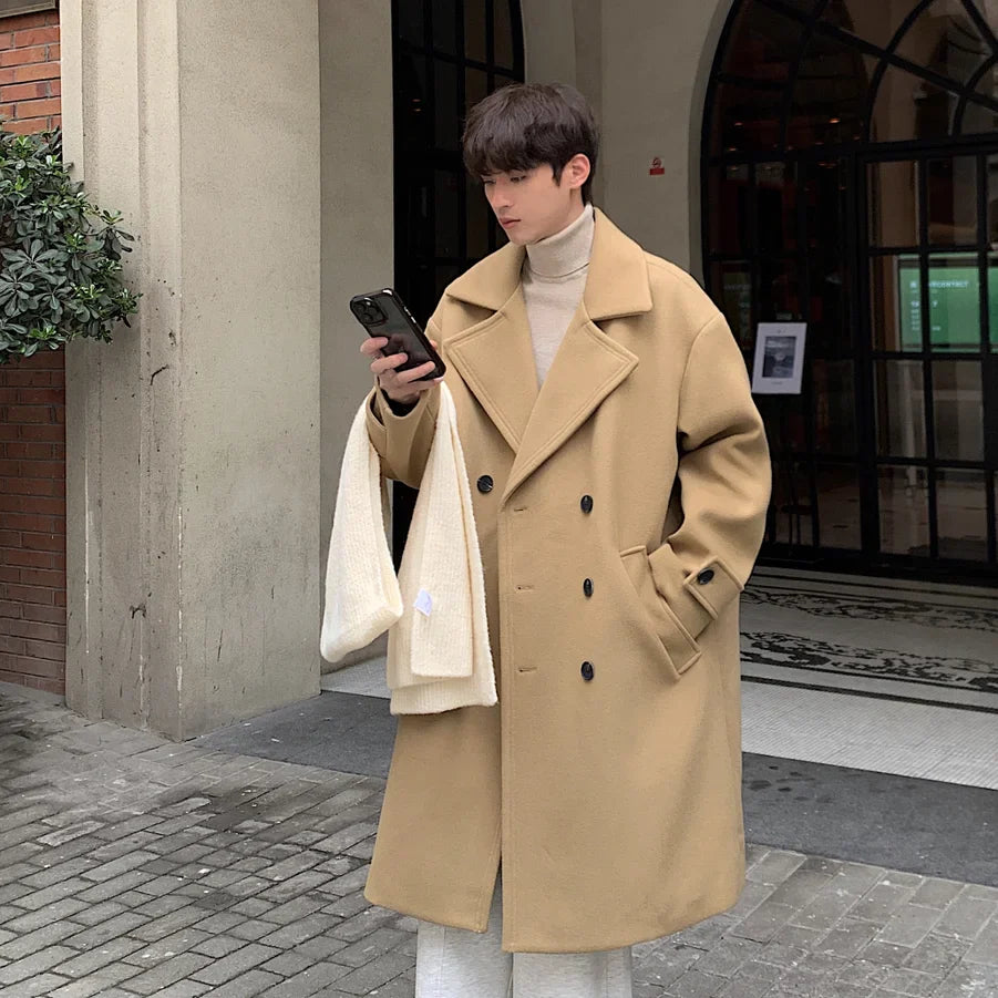 sanyamk Winter High Quality Woolen Trench Coats Men Korean Style Luxury Male Casual Trenchcoat Men's Streetwear Gray/Khaki/Black