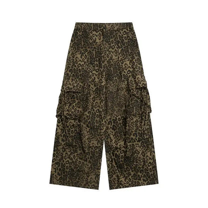 Bonsir Leopard Cargo Pants Men Y2K Parachute Oversize Wide Leg Trousers Male Streetwear Hip Hop Harajuku Animal Print