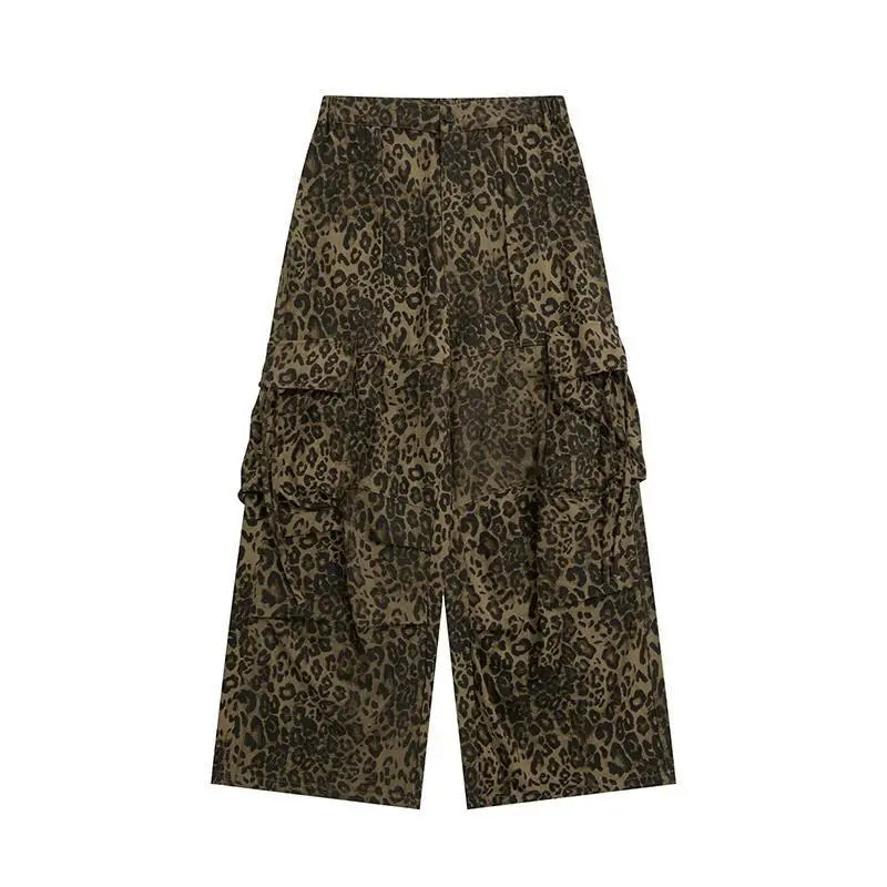 sanyamk Leopard Cargo Pants Men Y2K Parachute Oversize Wide Leg Trousers Male Streetwear Hip Hop Harajuku Animal Print