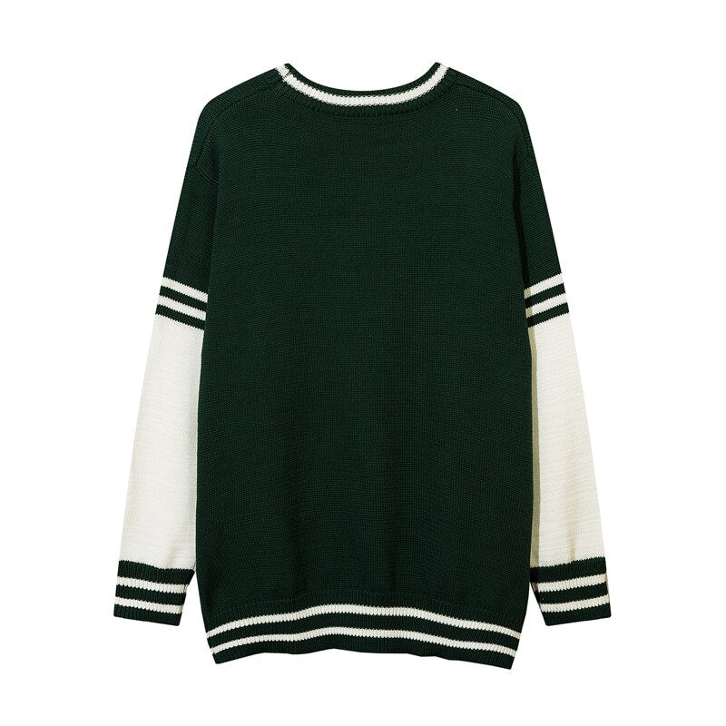 sanyamk Hip Hop Color Match Striped Letter Patchwork Pullover Sweaters Men and Women Crew Neck Harakjuku Retro Baggy Knitted Clothes