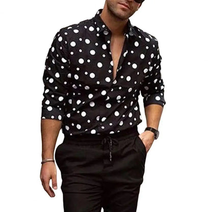 sanyamk Polka Dot Print Men Shirt Turn-down Collar Long Sleeves Loose Dot Printed Male Casual Shirt for Man Tops Men's Clothing camisas