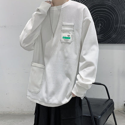 sanyamk Y2k Corduroy Pockets Graphic T Shirts Long Sleeve 2022 Harajuku Streetwear Hip Hop Oversized T-shirts Funny Black Tee