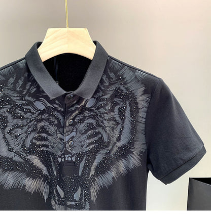 sanyamk 2022 New Arrival Tiger Head Printing Short Knitted Casual Solid Polos Summer Men T Shirt Men Leisure Cotton Tshirt