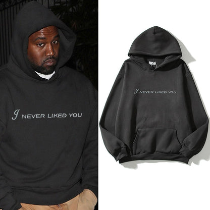 Bonsir I Never Like You Letter Back Pigeon Fleece Kanye Hoodie Retro High Street Pullover Loose Oversized Casual Hooded Sweatshirt