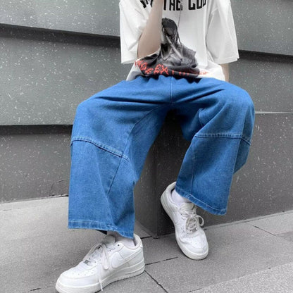 Bonsir Summer Blue/Black Oversized Jeans Men's Fashion Casual Loose Wide Leg Jeans Mens Streetwear Hip Hop Straight Denim Trousers Men