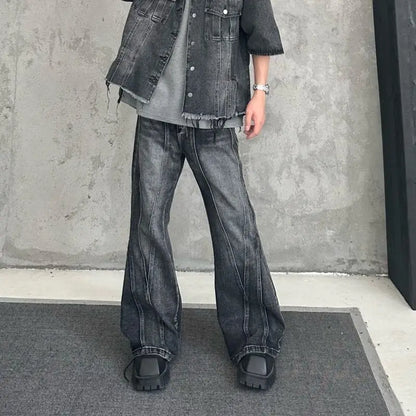 sanyamk American street retro high street men and women trendy personalized washed straight leg jeans loose micro flared casual pants