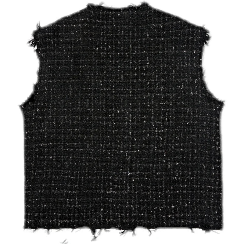 sanyamk Korean Style Coarse Tweed Vest Coat Trend Men Knit Burrs Casual Tank Tops Fashion Male Versatile Elgance Clothing 582acb