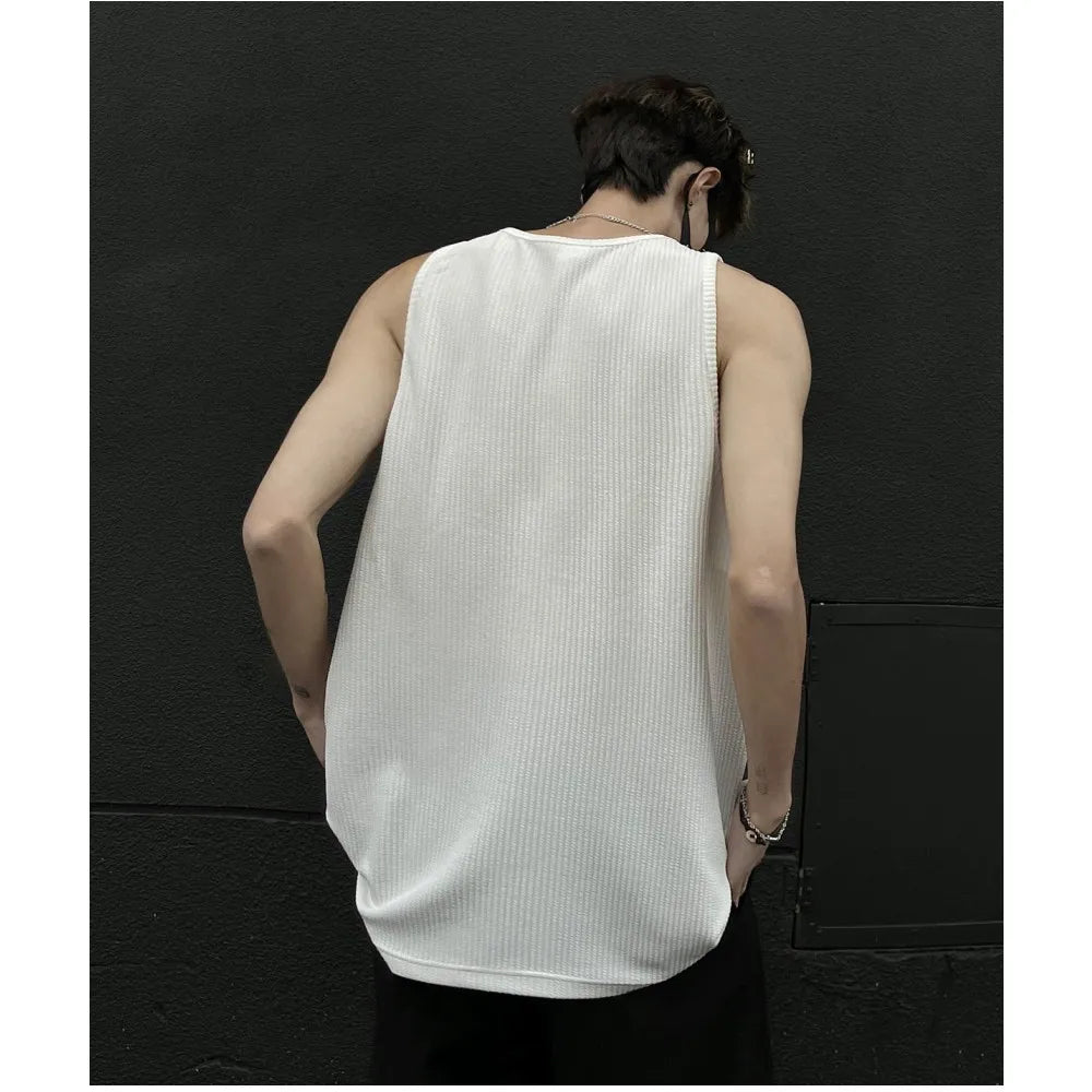 sanyamk  -  Summer Men's Letter Embroidery Tank Top Black White Oversized Sleeveless T-shirts for men