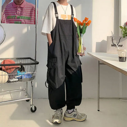 sanyamk Men Suspenders Jumpsuit Baggy Pants Summer Overalls Japanese Straps Casual Pockets Unisex Oversized Streetwear Male Y2K Clothes