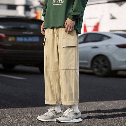 Bonsir Autumn Cotton Cargo Pants Men Fashion Pocket Casual Pants Men Japanese Streetwear Hip Hop Loose Straight Pants Mens Trousers