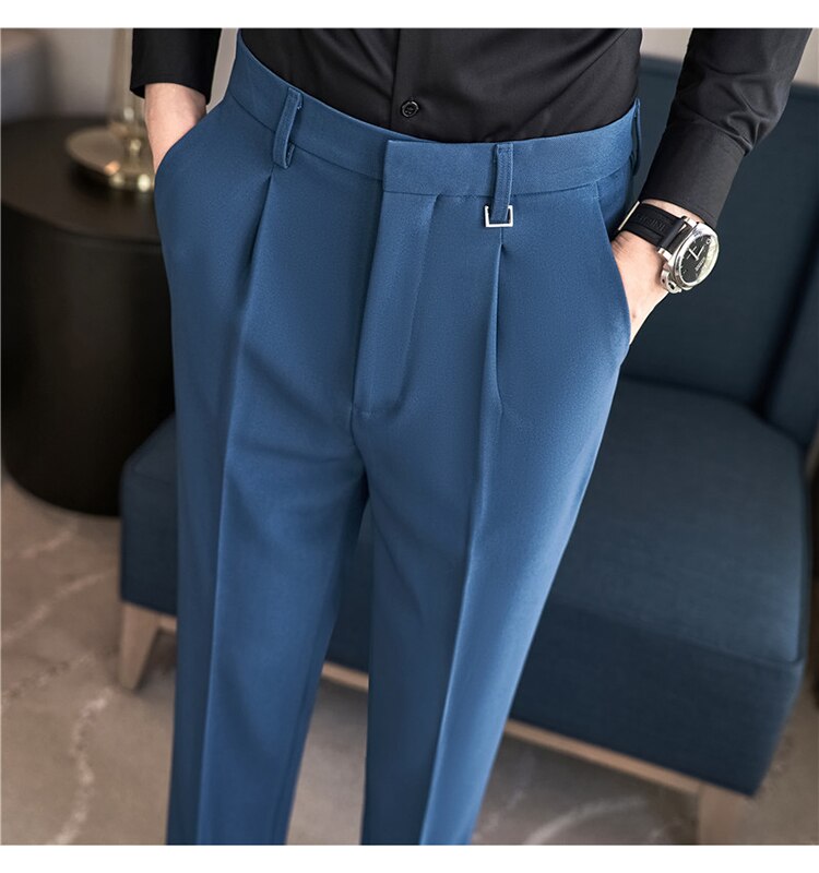 sanyamk Autumn Winter Thickening Business Dress Pants Men Elastic Slim Fit Suit Pants Solid Color Casual Office Social Trousers