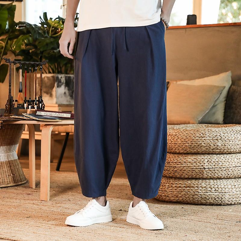 Bonsir Japanese Loose Men&#39;s Cotton Linen Pants Male Summer New Breathable Solid Color Linen Trousers Fitness Streetwear Plus Size M-5XL