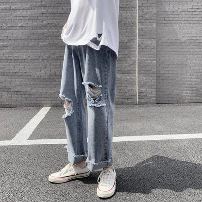 sanyamk Spring and Summer New Men's Torn Jeans Street Hip-hop Loose Wide Leg Pants Thin Fur Pants Brand Men's Clothing Ripped