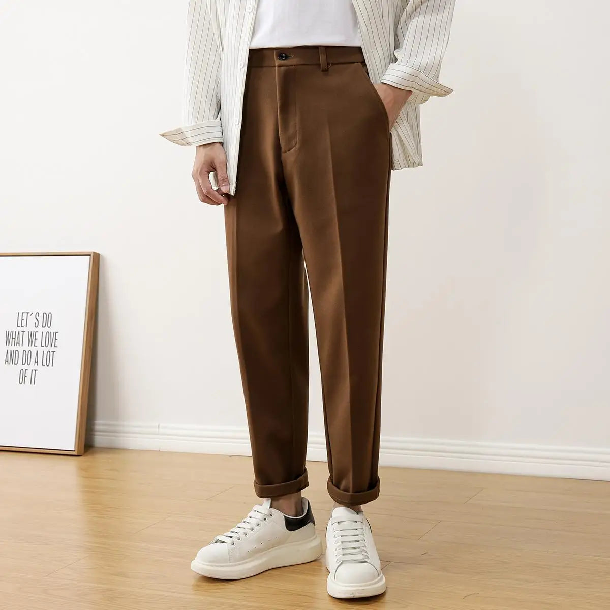 sanyamk Winter Men Thicken Woolen Clothing Suit Pants Casual Straight Korean Fashion Business Long Trousers Male Clothing L102