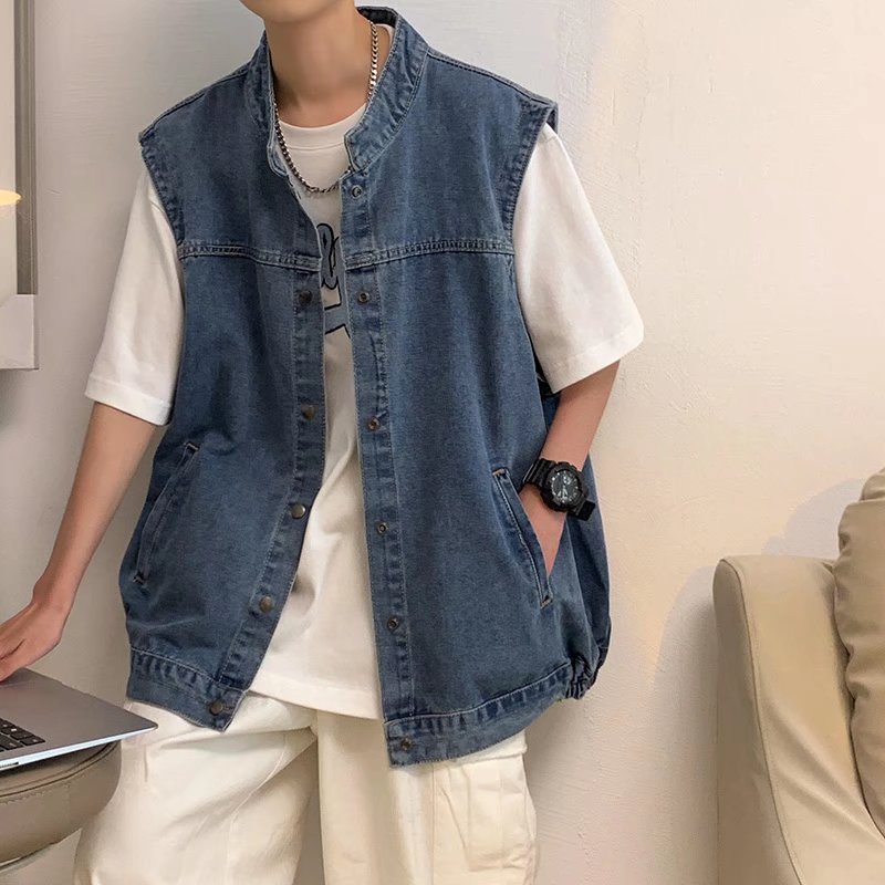 Bonsir Denim Sleeveless Jacket Men Fashion Oversized Harajuku Denim Jeans Casual Jeans Waistcoat Cowboy Hip Hop Streetwear Clothing