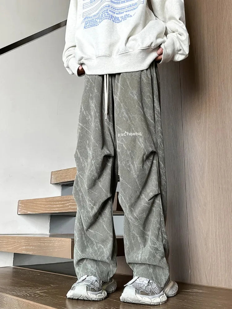 Bonsir Corduroy Parachute Pants Men Pink Wide Leg Trousers Male Streetwear Hip Hop Harajuku Loose Casual Japanese Sweatpants