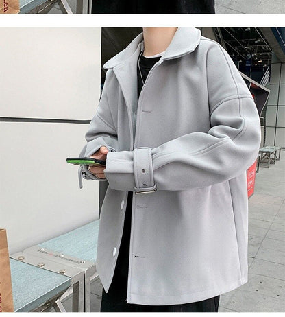 Bonsir Fashion Men's woolen Coats Solid Color Single Breasted Lapel Long Coat Jacket Casual Overcoat Casual Trench Autumn and Winter