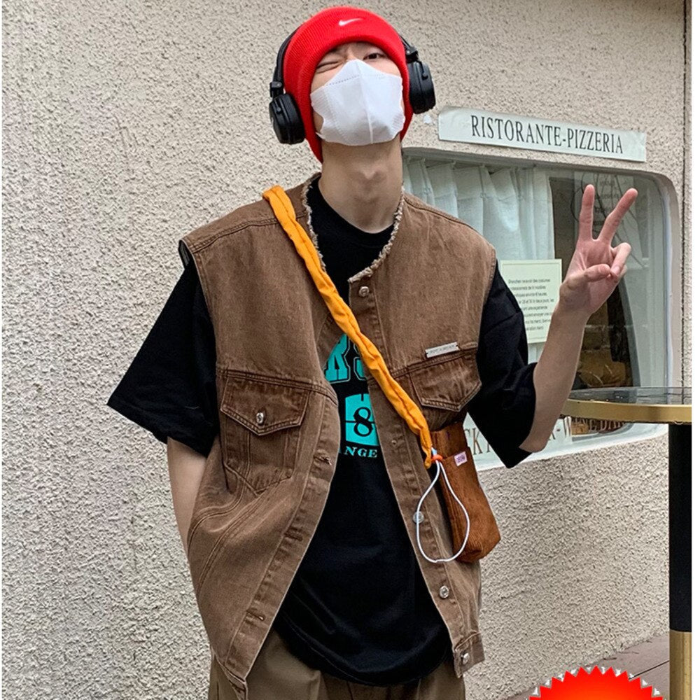 sanyamk Japanese and Korean cowboy vest fashion brand Retro High Street loose casual versatile Street handsome vest men and women