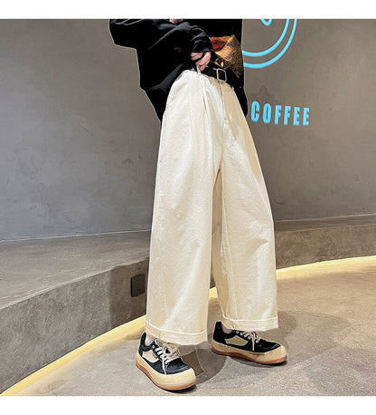 Bonsir Cotton Oversized Casual Pants Men Fashion Loose Wide Leg Pants Men Japanese Streetwear Hip Hop Straight Pants Mens Trousers