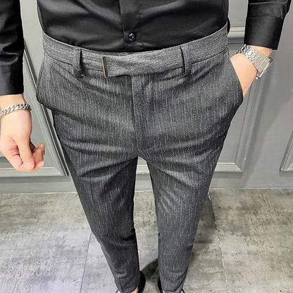 sanyamk Striped Formal Suit Pants Men Spring New High-quality Business Casual Stretch Slim Straight Trousers Brand Mens Clothing