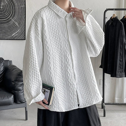 sanyamk autumn Baroque three-dimensional twist lapel shirt men's streetwear Japanese college growth sleeve shirt jacket 4XL 5XL