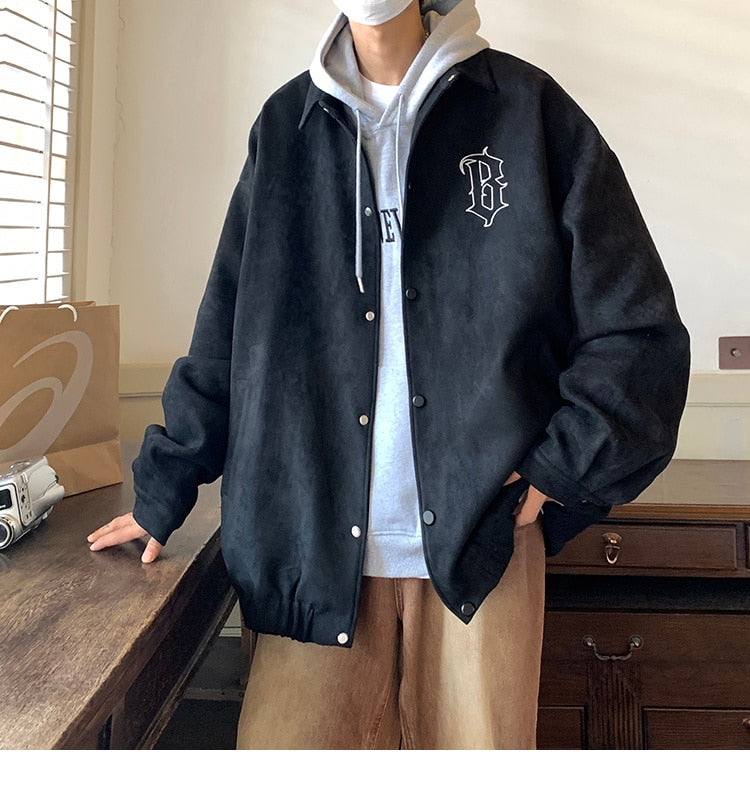 sanyamk High class, super good-looking coat, male fashion ins, spring and autumn fat man, large American vintage, suede embroidered