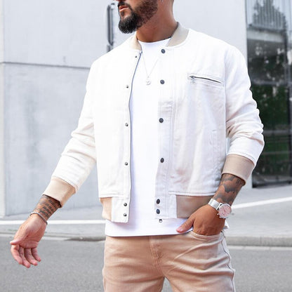 Bonsir Fashion Slim Fit Button-up Jackets For Men Autumn Casual Solid Color Crew Neck Cardigans Spring Mens Trend Long Sleeve Outerwear