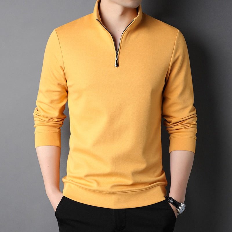 sanyamk Top Grade New Fashion Brand Luxury Zipper Polo Shirt Men Casual Plain Korean Solid Color Long Sleeve Tops Mens Clothing 2024