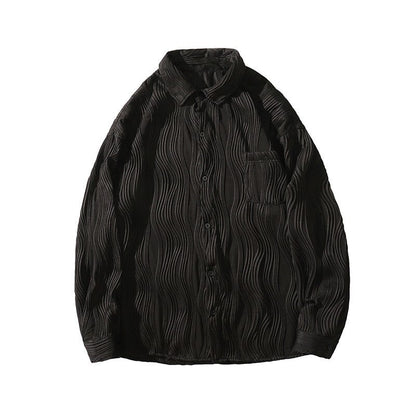 Bonsir Autumn Pleated Shirt Men Fashion 4-color Casual Ice Silk Shirt Mens Japanese Loose Long-sleeved Shirt Mens Large Size M-5XL