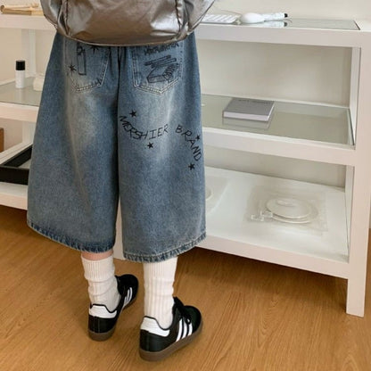 sanyamk Y2K baggy jeans woman 2023 New Jeans Women American Street Letter Graffiti Straight Leg Wide Leg High Waist Trendy Summer Capris