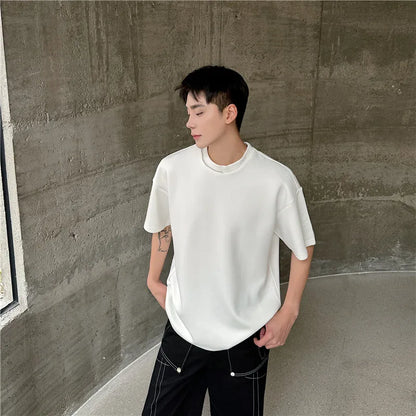 sanyamk  -  2024 Summer New Asymmetric Zipper T-shirt Short Sleeve Men's Top Round Collar Casual Fashion T-shirts Loose Men Clothing