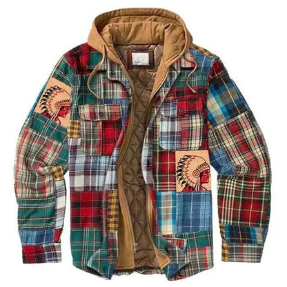 sanyamk Men Winter Jackets Harajuku Plaid Shirts Coats Hooded Zipper Long Sleeve Basic Casual Shirts Jackets European Style Size S-5XL