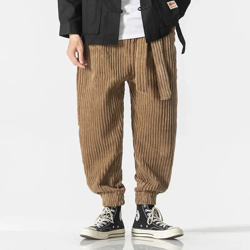 Bonsir Winter New Japanese Men's Waistband Corduroy Harem Pants Casual Jogging Sweatpants Hip-hop Street Male Large Size M-5XL