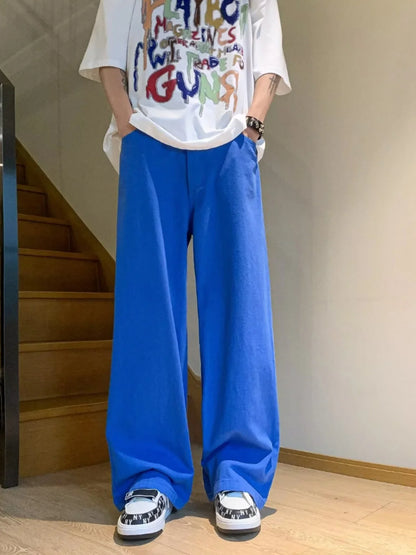 sanyamk Men Spring Summer Streetwear Vintage Wide Leg Jeans Mens Solid Color Casual Trousers Male Straight Baggy Denim Pants F375