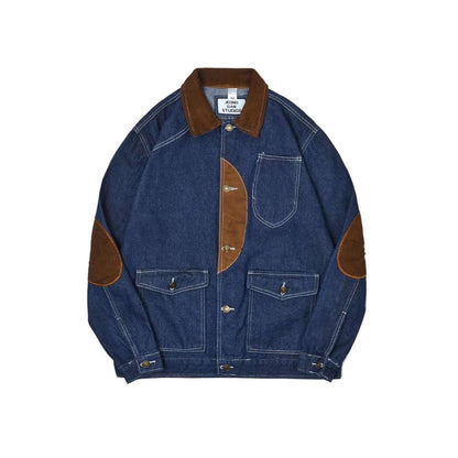 sanyamk Spring Autumn New Men's Denim Jacket Loose Trend Long-sleeved Retro Trendy Handsome Casual Trendy Jeans Coat Leisure Solid Color