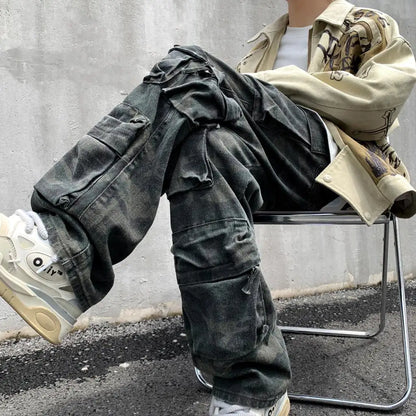 Bonsir Camouflage Cargo Pants Men Multi-pockets Tactics Pant Harajuku Mens Loose Casual Pants Street Outdoors Hip-hop Mopping Trousers