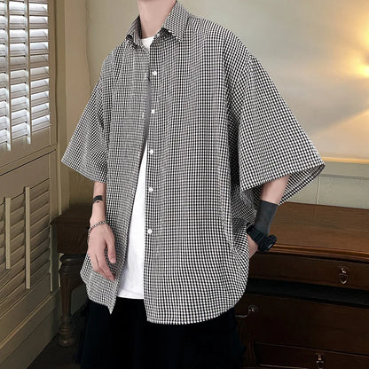 Bonsir Shirt man fashion Streetwear Casual Plaid Shirt Men'S Half Sleeve High Quality 2024 Loose Spring Summer Fashion Chemise Homme