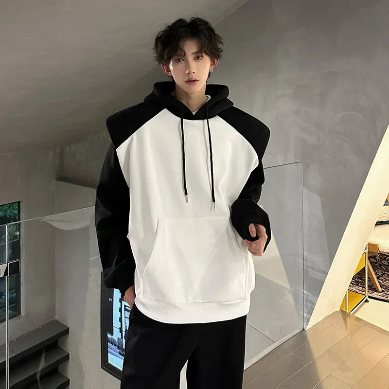 Bonsir Fake Two Piece Patchwork Hoodie Men Autumn Winter Fashion Harajuku Casual Oversized Hoodies Hip Hop Sweatshirt Men's Streetwear