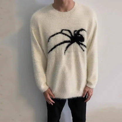 Bonsir Spider Mohair Sweaters Men Korean Warm Knitting Autumn Winter Loose Casual Long Sleeve Pullovers Fleece Streetwear