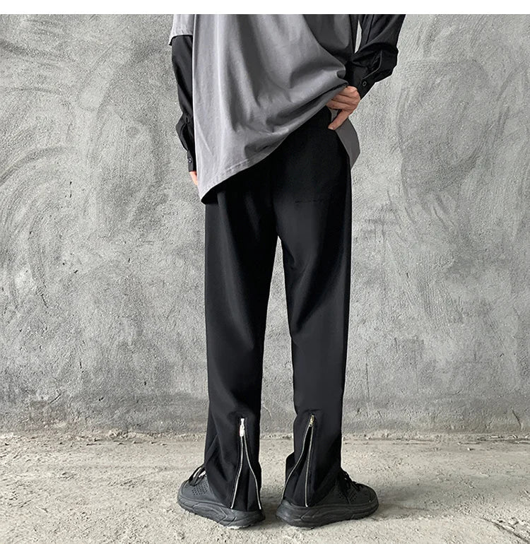 sanyamk -  Back Men's Zipper Design Suit Pants New Casual Elastic Waist Straight Trousers Streetwear Niche Design Pants 2A0748