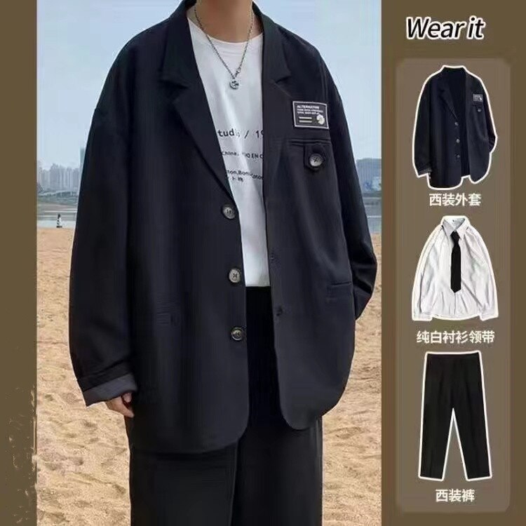 sanyamk Men's Streetwear Suit Jackets Casual Fashion Single Western-style Clothes Blazers Khaki/black Color Coats Plus Size S-3XL