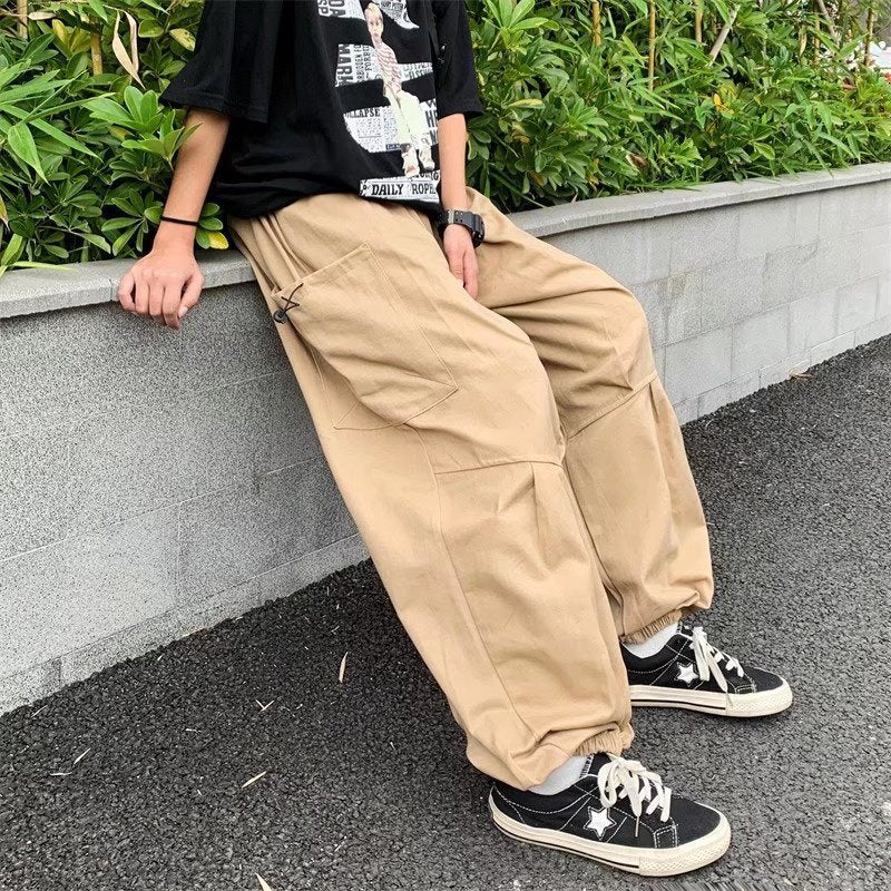 sanyamk Solid Cargo Pants for Men Vintage Loose Straight Trousers Male Casual Harajuku Streetwear Hip Hop Japan Style Fashion