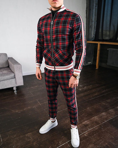 sanyamk New men's tracksuit Fashion Plaid Man Sets Trendy Brand Casual Sportswear Spring Autumn Jacket + Pants 2 Piece Set 3D Print