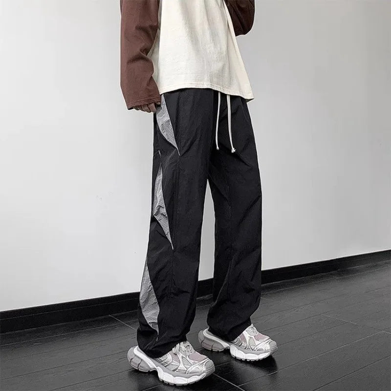 Bonsir American Streetwear Men Clothing Straight Pants Spring Autumn New Fashion Harajuku Oversize Elastic Waist Casual Wide Trousers