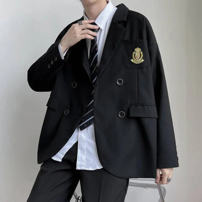 sanyamk Mens Dk Uniform Casual Suit Jacket Youthful Trend Versatile College Style Temperament High School Student Jacket Men'S Clothing