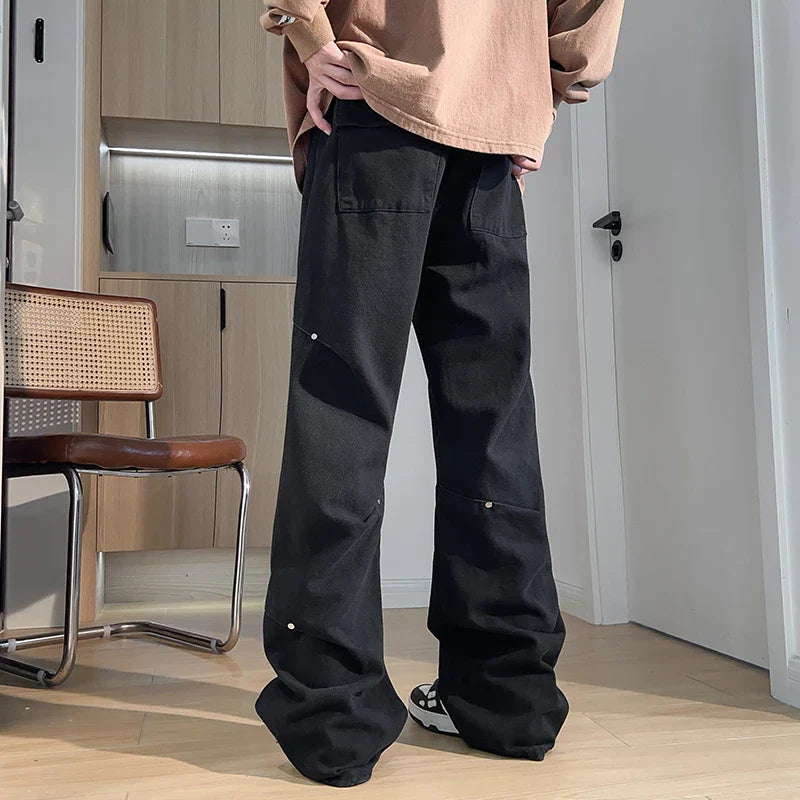 sanyamk New Streetwear Jeans Cargo Pants black Loose Plus Size Micro flared Pants Harajuku Casual Denim Pants Y2K Men Clothing