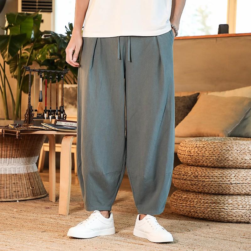 Bonsir Japanese Loose Men&#39;s Cotton Linen Pants Male Summer New Breathable Solid Color Linen Trousers Fitness Streetwear Plus Size M-5XL