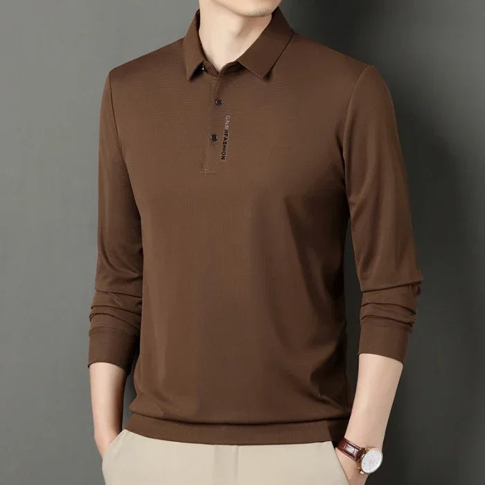 sanyamk 2024 New Spring Lapel Business Casual Polo Shirt Elastic Base Shirt Top Men's Long Sleeve T-shirt