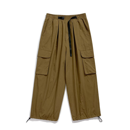 sanyamk Men's Loose Straight Wide Leg Pants Autumn Vintage Brown Cargo Pants Men Streetwear Casual Ankle-banded Trousers With Belt