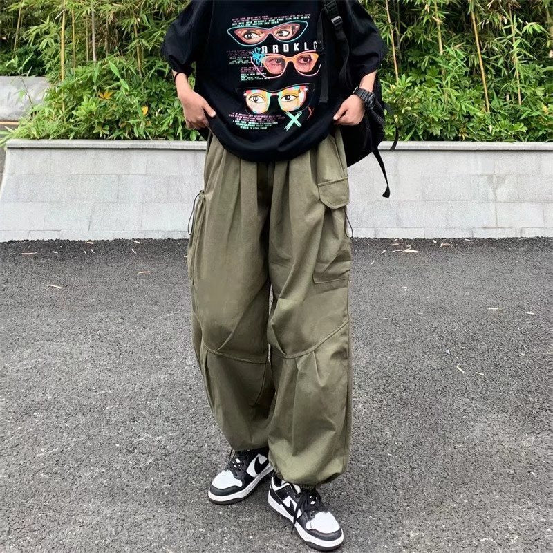 sanyamk Solid Cargo Pants for Men Vintage Loose Straight Trousers Male Casual Harajuku Streetwear Hip Hop Japan Style Fashion